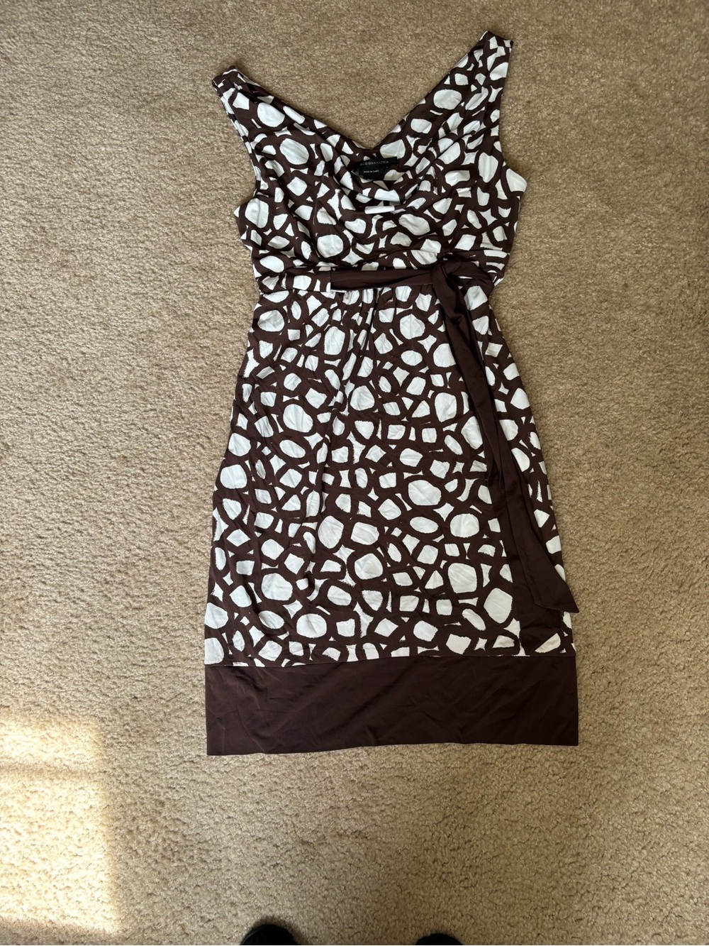BCBGMaxAzria Brown & White Sleeveless Wrap-Style Dress